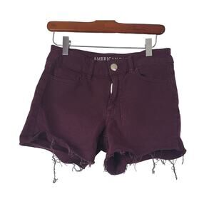 American Eagle Super Super Stretch Shorts 4 Womens Hi Rise Shortie Raw Hem Purpl